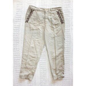 New Mason Forte Dei Marmi Linda Summer Khaki Linen pants Size L $365 rhinestone